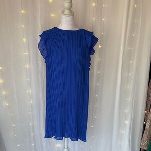 Naked Zebra Royal Blue Pleated Ruffle Sleeve Dress